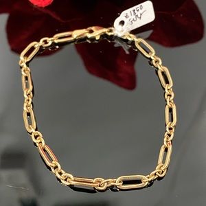 14K Yellow Gold Dainty Paperclip and Link Bracelet